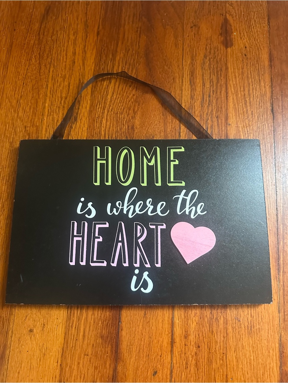 Home is Where the Heart Is Wall Sign - Black with Pink & Green Accents